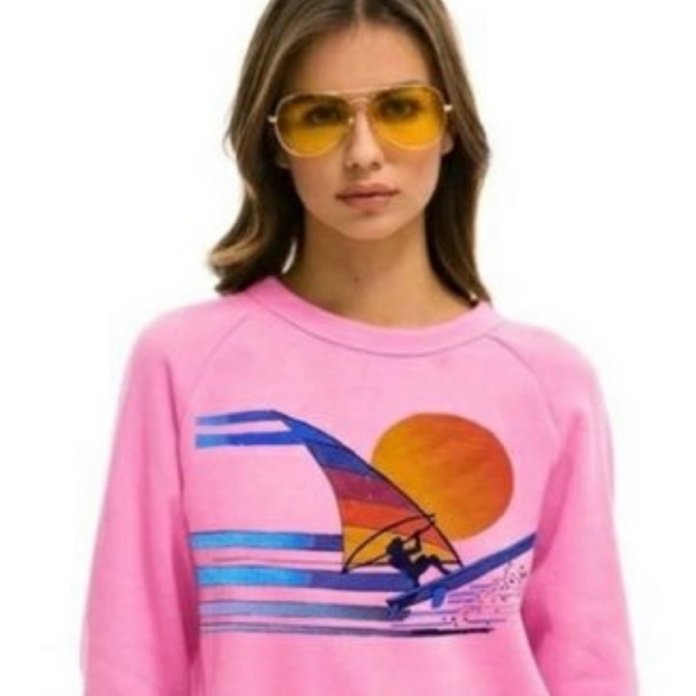 Aviator nation cropped sweater pink large